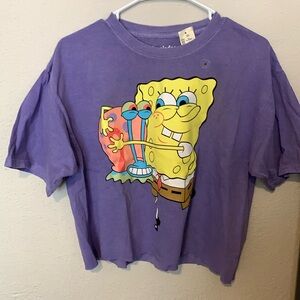 Purple Cropped Spongebob Square Pants T- Shirt Size Medium